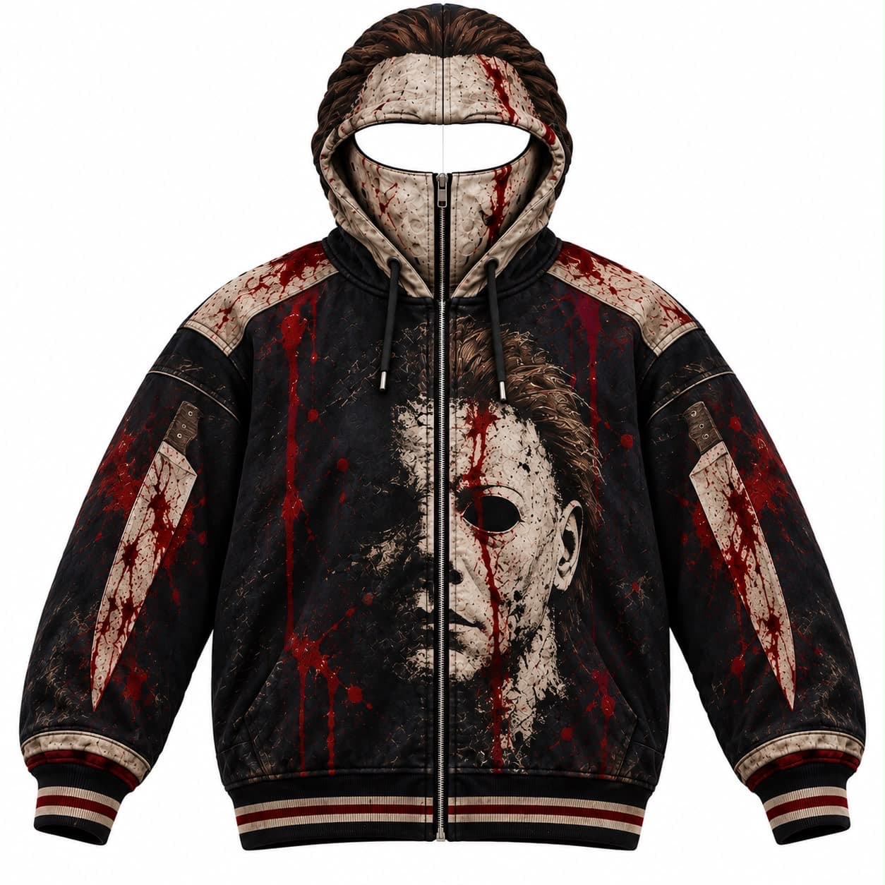 Masked Slasher zip-front hoodie with mask-style hood