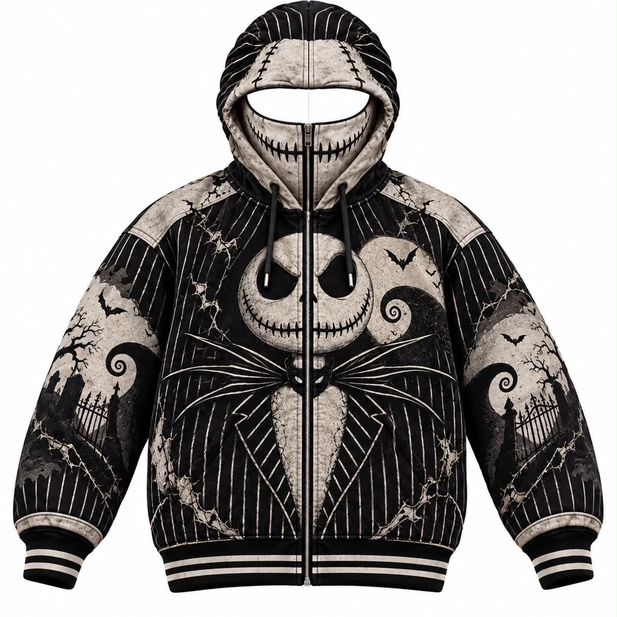 Moonlit Skeleton zip-front hoodie with mask-style hood