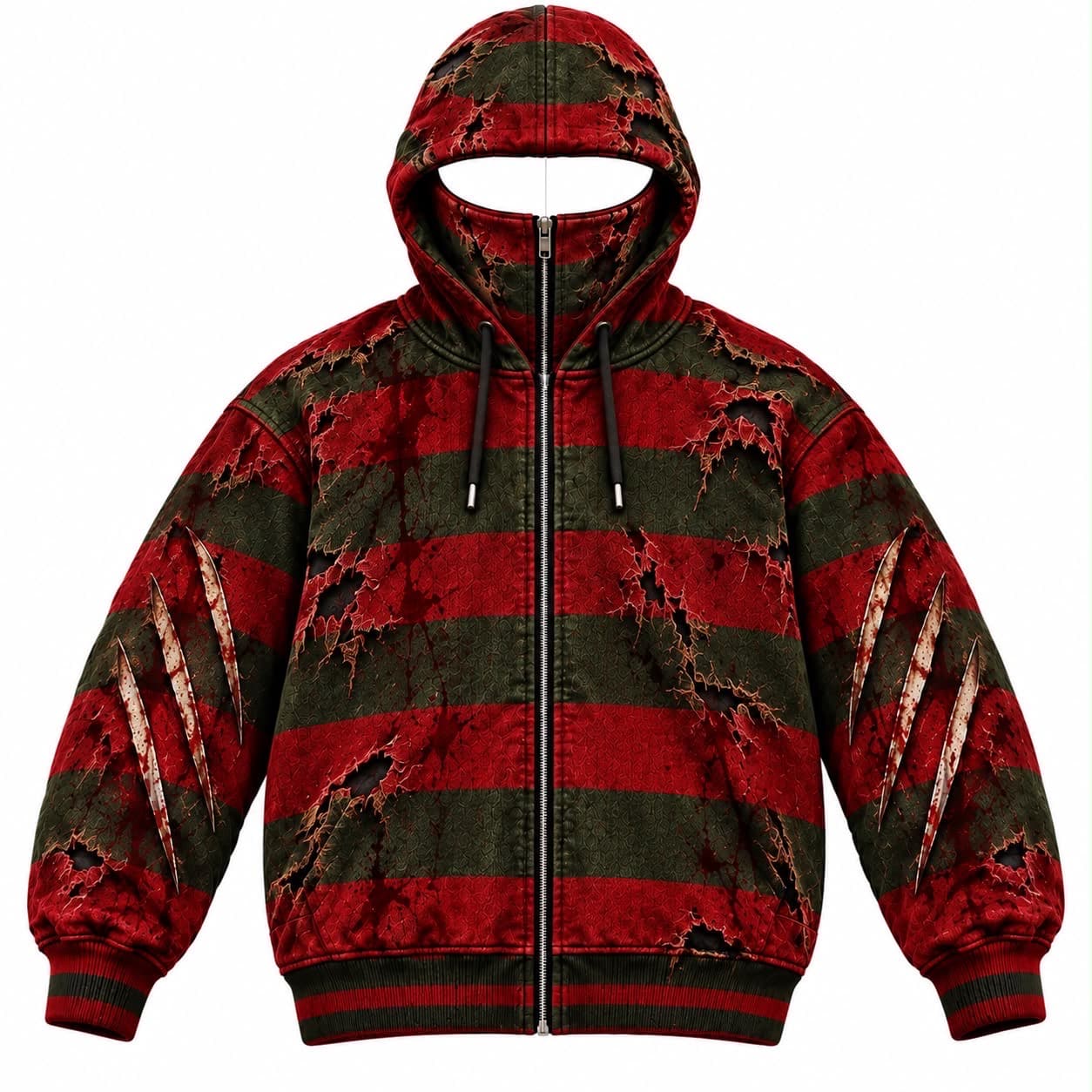 Nightmare Stripes zip-front hoodie with mask-style hood